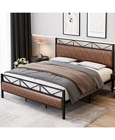 gaomon King Size Bed Frame with Pu Leather Headboard Footboard, Upholstered Platform Bed with 14 Strong Metal Slats, 11" Under-Bed Storage, Noise-Free