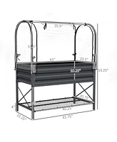 Outsunny Metal Raised Garden Bed with Legs, Cover, and Storage Shelf,