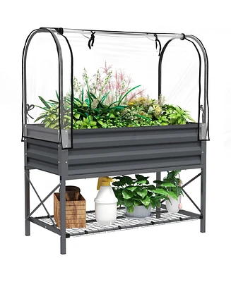 Outsunny Metal Raised Garden Bed with Legs, Cover, and Storage Shelf,