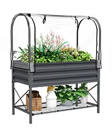 Outsunny Metal Raised Garden Bed with Legs, Cover, and Storage Shelf,