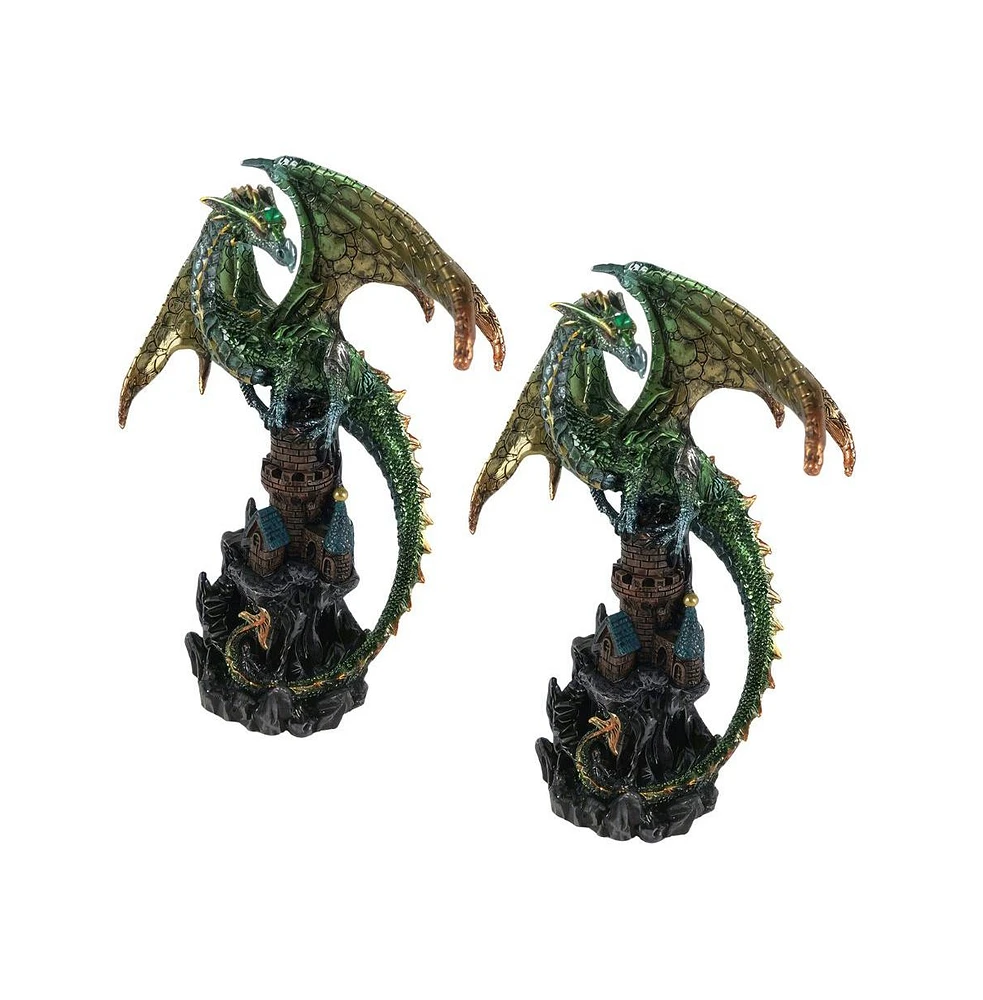 Fc Design "2-pc Set" 7.5"H Green Dragon on Castle Figurine Statue Ornament Home Room Office Decor and Perfect Ideas for Housewarming, Holidays and Bir