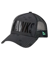 New Era Men's Black Seattle Seahawks Midnight Ink Tonal Text A-Frame Trucker 9FORTY Adjustable Hat