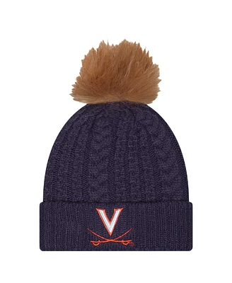 New Era Women's Navy Virginia Cavaliers Luxury Cuffed Knit Hat with Pom