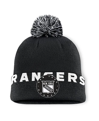 Fanatics Men's Black New York Rangers Fundamental High Stick Cuffed Knit Hat with Pom