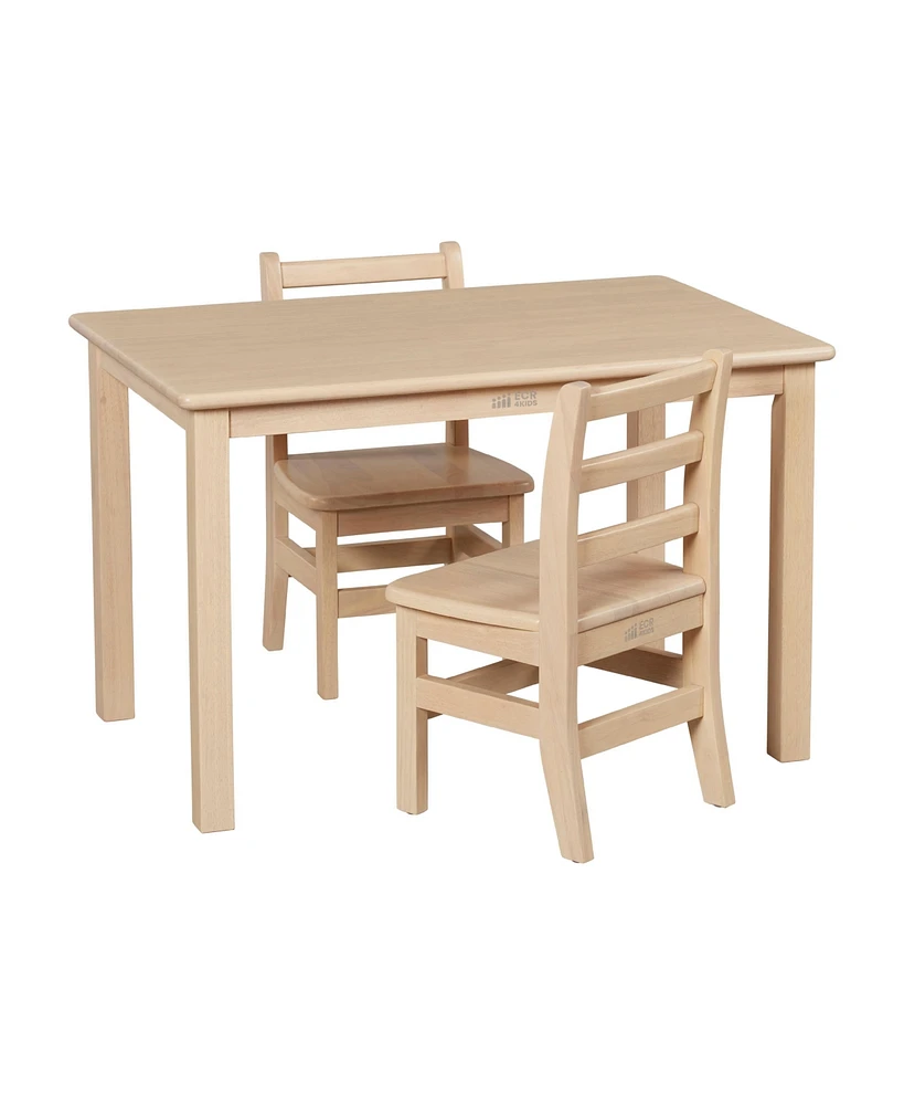 ECR4Kids 24in x 36in Rectangular Hardwood Table and Chair Set, 12in Seat Height