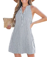 Cupshe Women's Blue Striped Sleeveless Mini Beach Dress