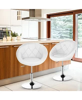 Gymax Set of 2 Swivel Bar Stools Height Adjustable Round Tufted Back Bar Chairs