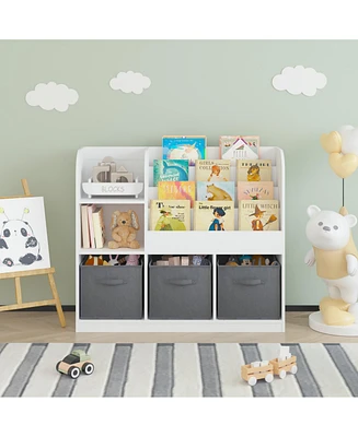 Lovmor Kids Bookcase and Bookshelf, Multifunctional Bookcase with 3 Collapsible Fabric Drawers