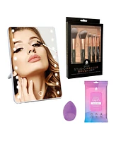 Pursonic Makeup Essentials Set: Brush Set, Wipes, Blender Sponge & Smart Vanity Mirror