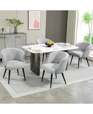 Dyhome Upholstered Fabric Dining Chairs with Black Metal Legs, Modern Curved Backrest Kitchen Chairs