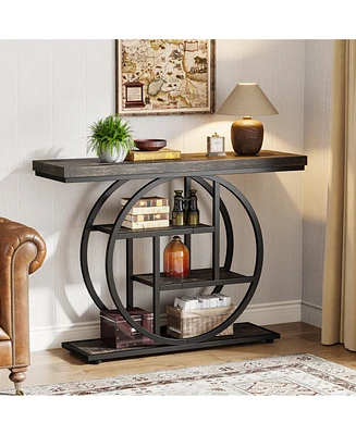 Tribesigns 41.3" Console Table, Industrial 4-Tier Sofa Table Entryway with Circle Base, Narrow Wood Accent Tables Storage Shelves for