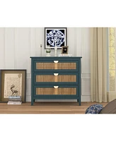 Slickblue 3 Drawer Cabinet, Rattan, American Furniture, Suitable for bedroom, living room, Study