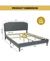 Gouun Upholstered Bed Frame with Adjustable Diamond Button Headboard-Full Size