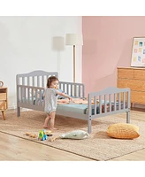 Gouun Classic Design Kids Wood Toddler Bed Frame with Two Side Safety Guardrailss