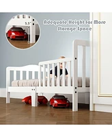 Classic Toddler Bed Frame with Two Side Safety Guardrails, Wooden Design
