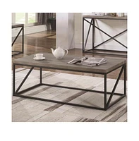 Slickblue Industrial Style Coffee Table with Wooden Top and Metallic Base for Modern Living Room Decor