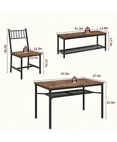 gaomon Dining Table Set for 4 Kitchen Table With Bench & 2 Chairs 4-Piece Dining Table Set w/ Storage Wine Rack Rectangular Dining Furniture Set With