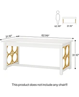 Tribesigns 63” Dining Table for 4-6 People, Modern Kitchen Table with Gold Metal & Glossy Surface, Rectangular Dinner Table for Kitchen, Dining