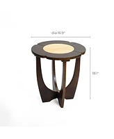 LuxenHome Dark Pine Wood Round Side and End Table