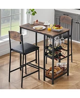 gaomon 3 Pieces Bar Table Set, Bar Counter Table with 2 Footrest Chairs, Modern Pub Dining Table Set with Storage Shelf