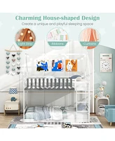Twin Over Twin Bunk Bed with Fence and Ladder for Kids