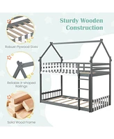 Gouun Twin Over Twin Bunk Bed with Fence and Ladder for Kids