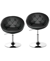 Gymax Set of 2 Swivel Bar Stools Height Adjustable Round Tufted Back Bar Chairs