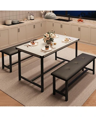 gaomon Dining Table Set for 4, Kitchen Table with 2 Upholstered Benches, Rectangular Room Dining Table Set, 3 Piece Kitchen Table Set for Small Space,