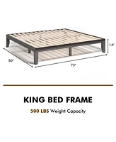 Gouun 14 Inch King Size Wood Platform Bed Frame