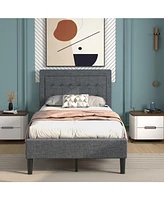 Gouun Twin Size Upholstered Bed Frame with Button Tufted Headboard