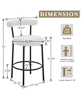 Dyhome Bar Stools Set of 4, 28 Inches Modern Counter Height Bar Stools with Curved Back Metal Legs, Upholstered Tall Barstools for Kitchen Island, Caf