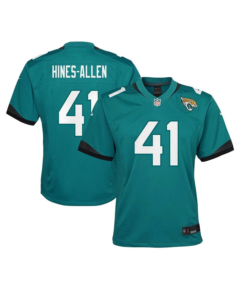 Nike Big Boys and Girls Josh Hines-Allen Teal Jacksonville Jaguars Team Game Jersey