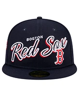 New Era Men's Navy Boston Red Sox Script Sided 59FIFTY Fitted Hat