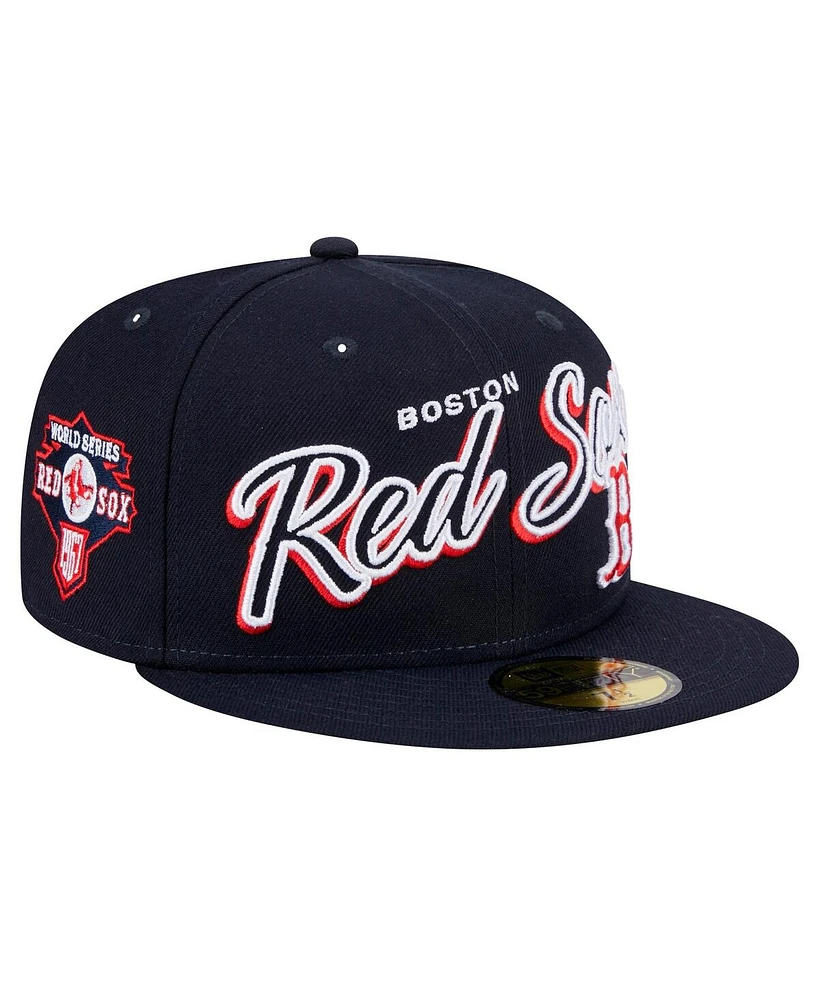 New Era Men's Navy Boston Red Sox Script Sided 59FIFTY Fitted Hat