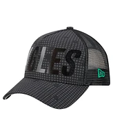 New Era Men's Black Philadelphia Eagles Throwback Midnight Ink Tonal Text A-Frame Trucker 9FORTY Adjustable Hat