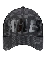 New Era Men's Black Philadelphia Eagles Throwback Midnight Ink Tonal Text A-Frame Trucker 9FORTY Adjustable Hat