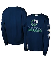 Mitchell & Ness Big Boys and Girls Navy Dallas Mavericks Hardwood Classics All Over Long Sleeve T-Shirt