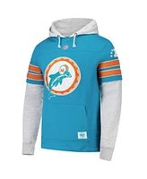 '47 Men's Aqua Miami Dolphins Throwback Double Header Blitz Cornerback Pullover Hoodie