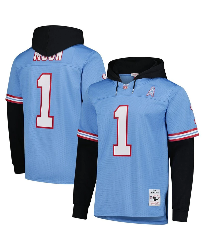 Mitchell & Ness Men's Warren Moon Light Blue Houston Oilers Player Name Number Hoodie Legacy Jersey