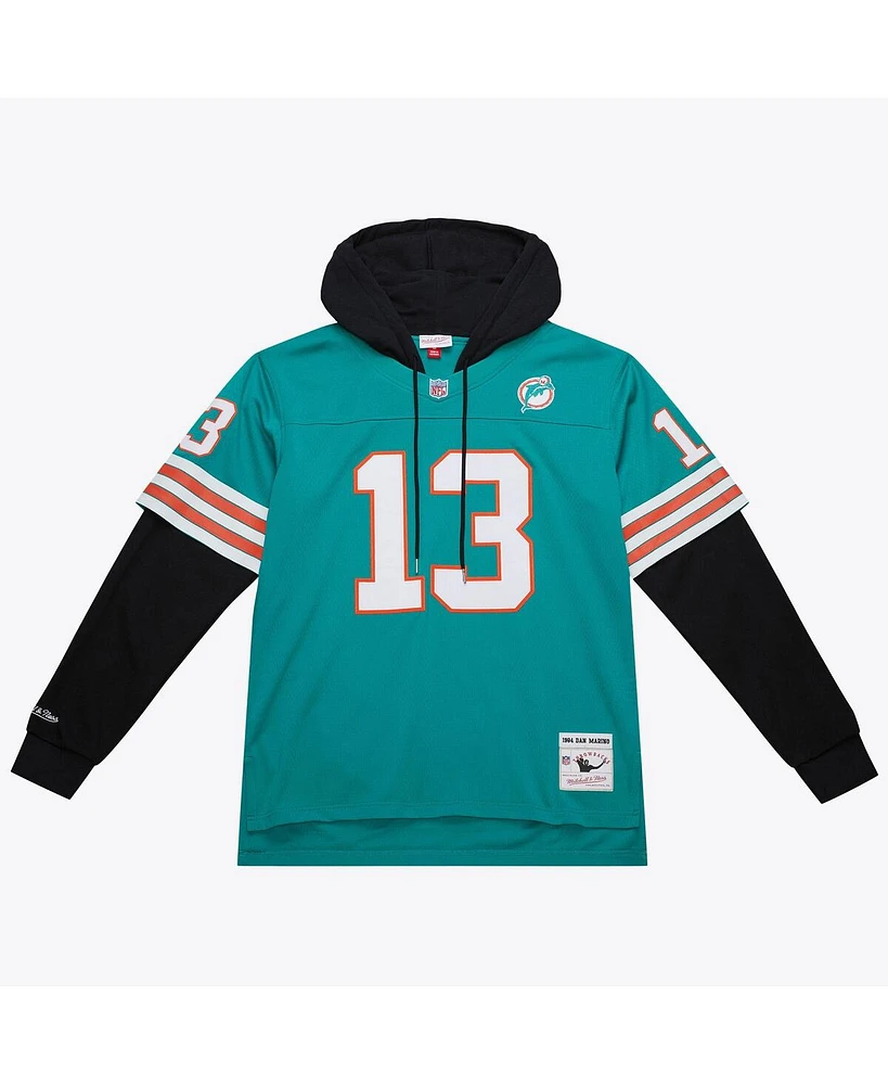 Mitchell & Ness Men's Dan Marino Aqua Miami Dolphins Player Name Number Hoodie Legacy Jersey