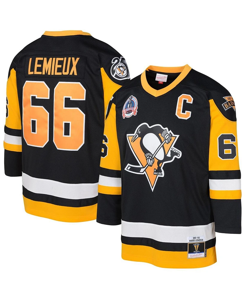 Mitchell & Ness Big Boys and Girls Mario Lemieux Black Pittsburgh Penguins 1991/92 Captain Patch Blue Line Player Jersey