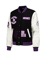 The Wild Collective Women's Black Minnesota Vikings Varsity Full-Snap Sparkle Jacket