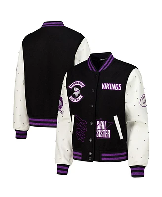 The Wild Collective Women's Black Minnesota Vikings Varsity Full-Snap Sparkle Jacket