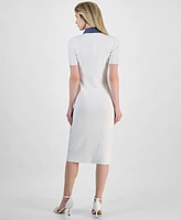 T Tahari Women's Contrast-Trim Button-Front Sweater Dress