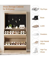 gaomon Shoe Cabinet with 2 Flip Drawers, 31.5" Freestanding Shoe Storage with Pegboard Wooden Shoe Organizer Cabinet with Open Storage Hidden Shoe Rac