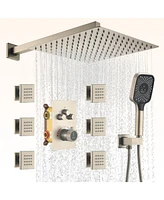 12-inch Rain Shower System with Body Jets Wall-Mounted Handheld Sprayer 3-Function Faucet Set, Brushed Nickel