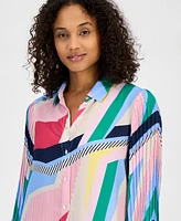 T Tahari Women's Abstract-Print Button-Down Blouse