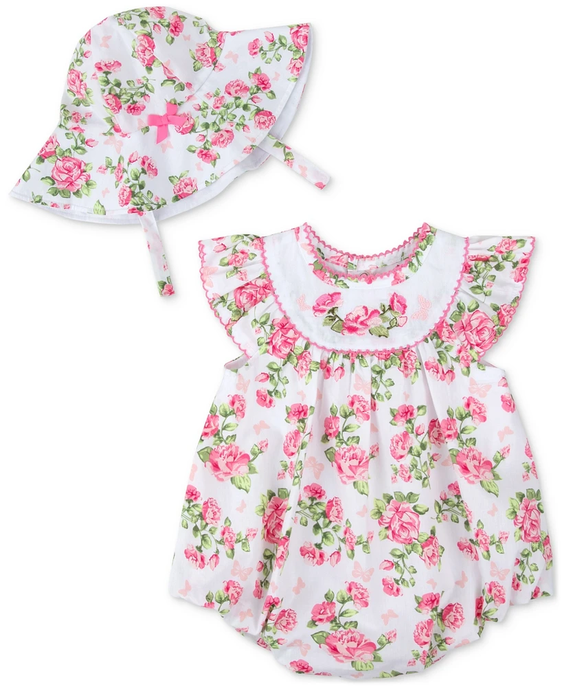 Baby Essentials Girls 2-Pc. Floral Romper & Sun Hat Set