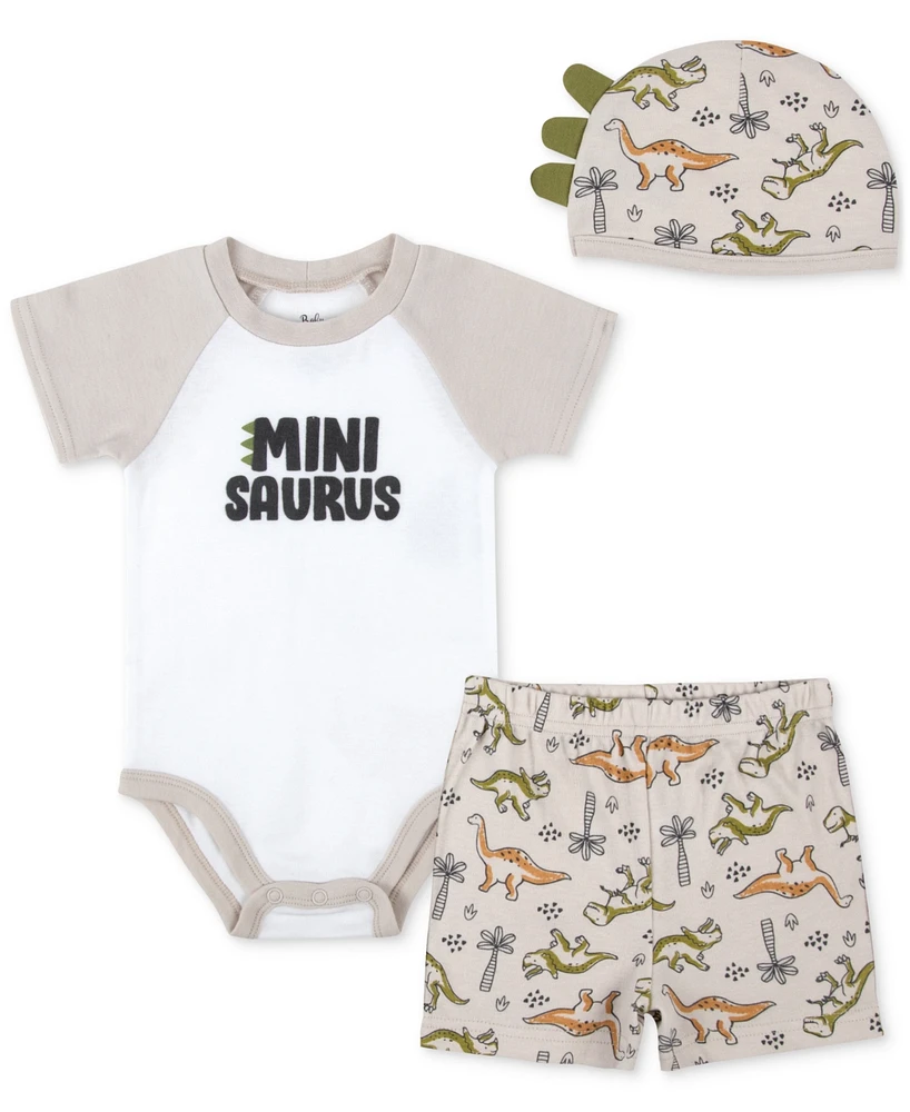 Baby Essentials Boys Mini Saurus 3-Pc. Bodysuit, Shorts, & Hat Set