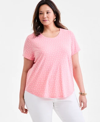 Style & Co Plus Size Printed Crewneck Tee, Exclusively at Macy's